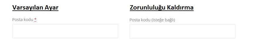 Woocommerce Posta Kodu Kaldırma Kodları