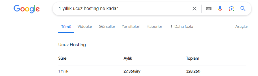 1 yıllık ucuz hosting ne kadar